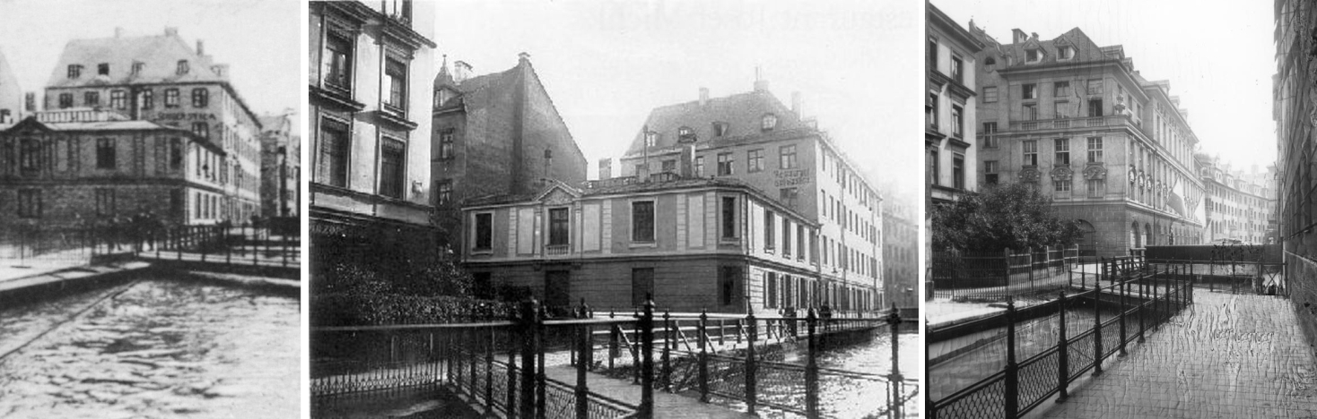 Pfisterbach 3x von 1890 bis 1915, wo heute eine Straße verläuft